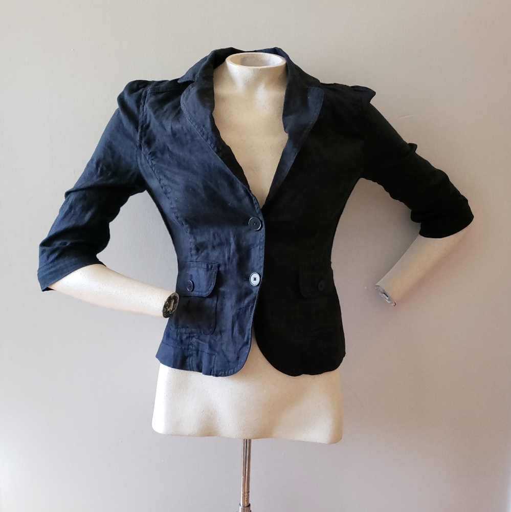 JUICY COUTURE black linen blazer jacket P XS